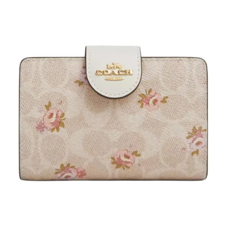 COACH Corner Zip Coated Canvas Wallet Regular Women's Gold & Sand