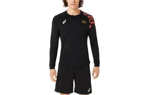 ASICS Dry Printed Sweatshirts Men's Black Crew Neck Moderate Regular
