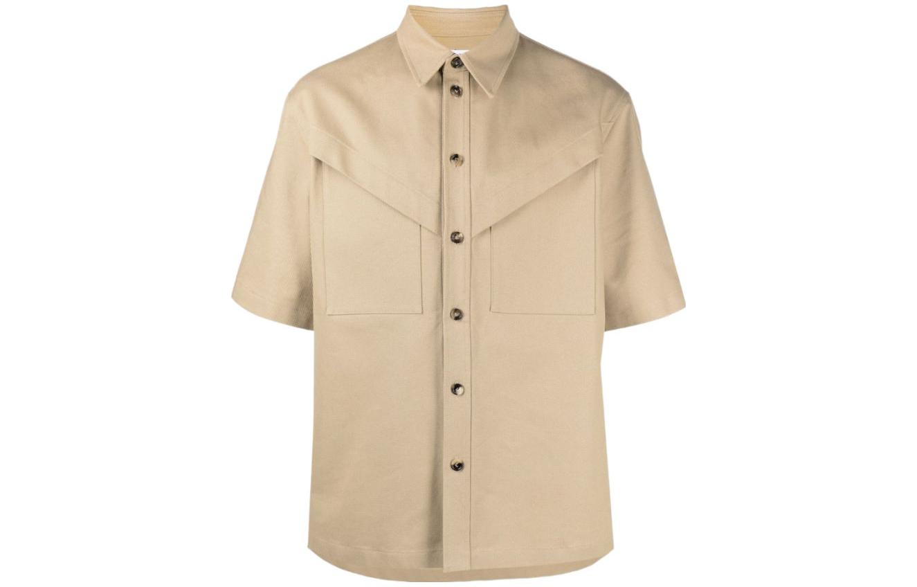Bottega Veneta Bottega Veneta Solid Color Single Breasted Lapel Short Sleeve Shirt Men's Khaki