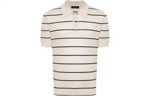Prada Short-Sleeved Striped Open-Knit Polo Shirt