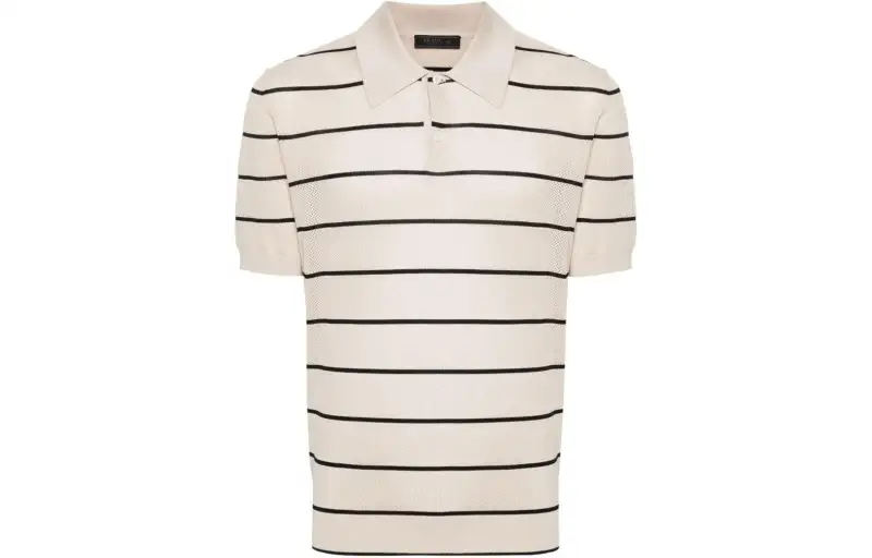 Prada Short-Sleeved Striped Open-Knit Polo Shirt