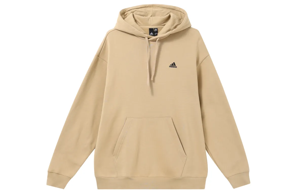 Adidas Thickened And Fleece Lined Sports Long Sleeved Hooded Pullover Sweatshirt Unisex Light Khaki