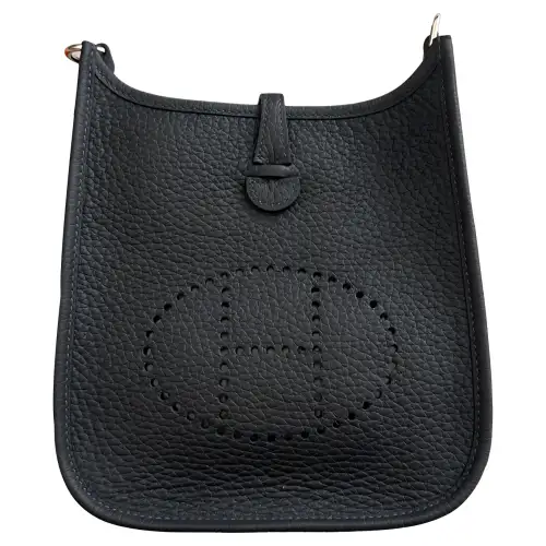 HERMES Evelyne Clemence Bullock Leather Crossbody Bag, Shoulder Bag 16 Women's Black & Sapphire Blue