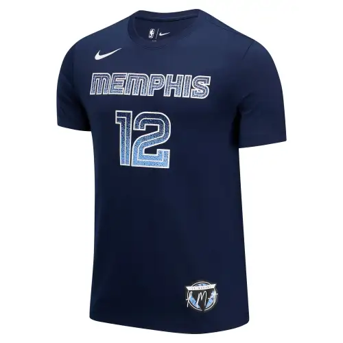 Nike X NBA joint model Morant series Memphis Grizzlies SS25 comfortable round neck sports short-sleeved T-shirt men's university dark blue/Ja Morant