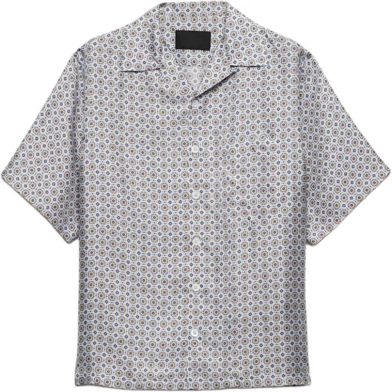 PRADA Short Sleeved Printed Silk Shirt Men's Light Blue