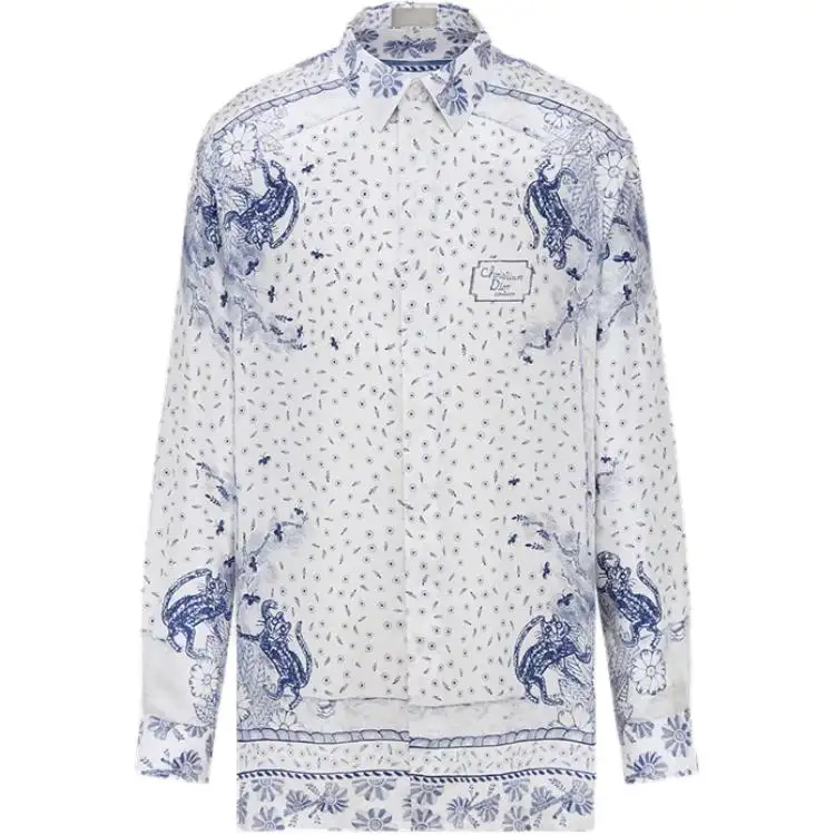 DIOR Shirts Men's Blue Pointed Collar Moderate