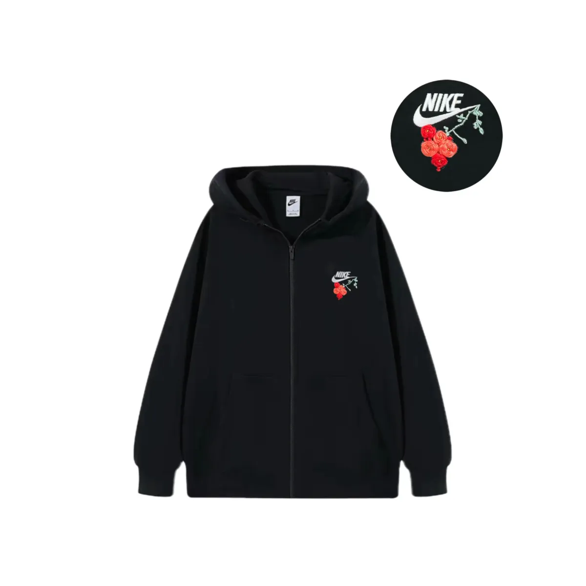Nike Sweatshirts Unisex Black Hooded Moderate Cardigan