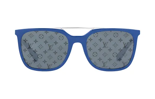LOUIS VUITTON Plate And Metal Irregular Shape Sunglasses Men's Blue