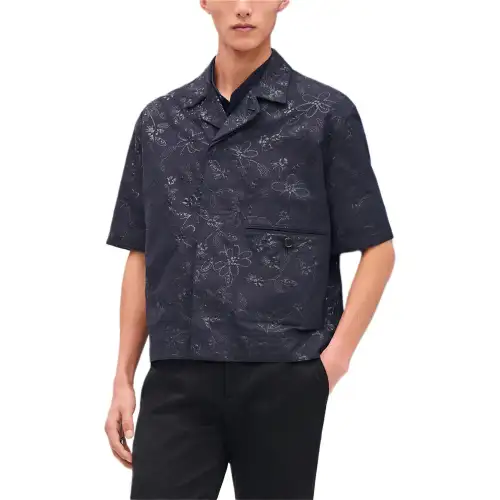 HERMES Shirts Men's Marine Lapel Moderate