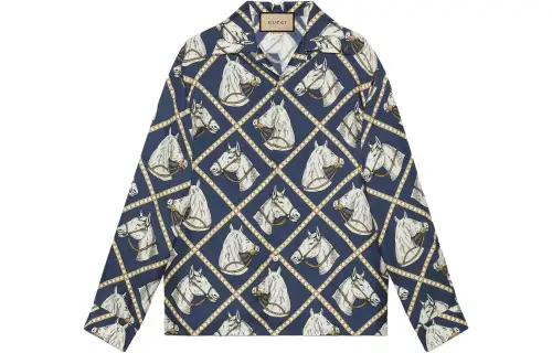 GUCCI Shirts Men's Blue Cuban Collar Moderate Other