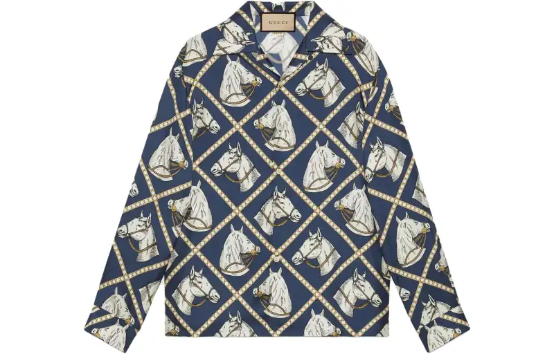 GUCCI Shirts Men's Blue Cuban Collar Moderate Other