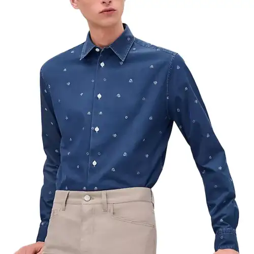 HERMES Shirts Men's Blue Lapel Moderate Other
