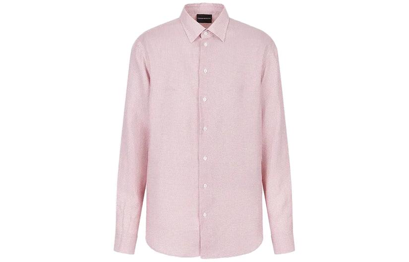 EMPORIO ARMANI /Armani Op Art Micro-Pattern Jacquard Linen Shirt solid color single-breasted long-sleeved shirt men's pink