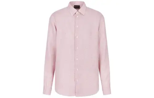EMPORIO ARMANI /Armani Op Art Micro-Pattern Jacquard Linen Shirt solid color single-breasted long-sleeved shirt men's pink