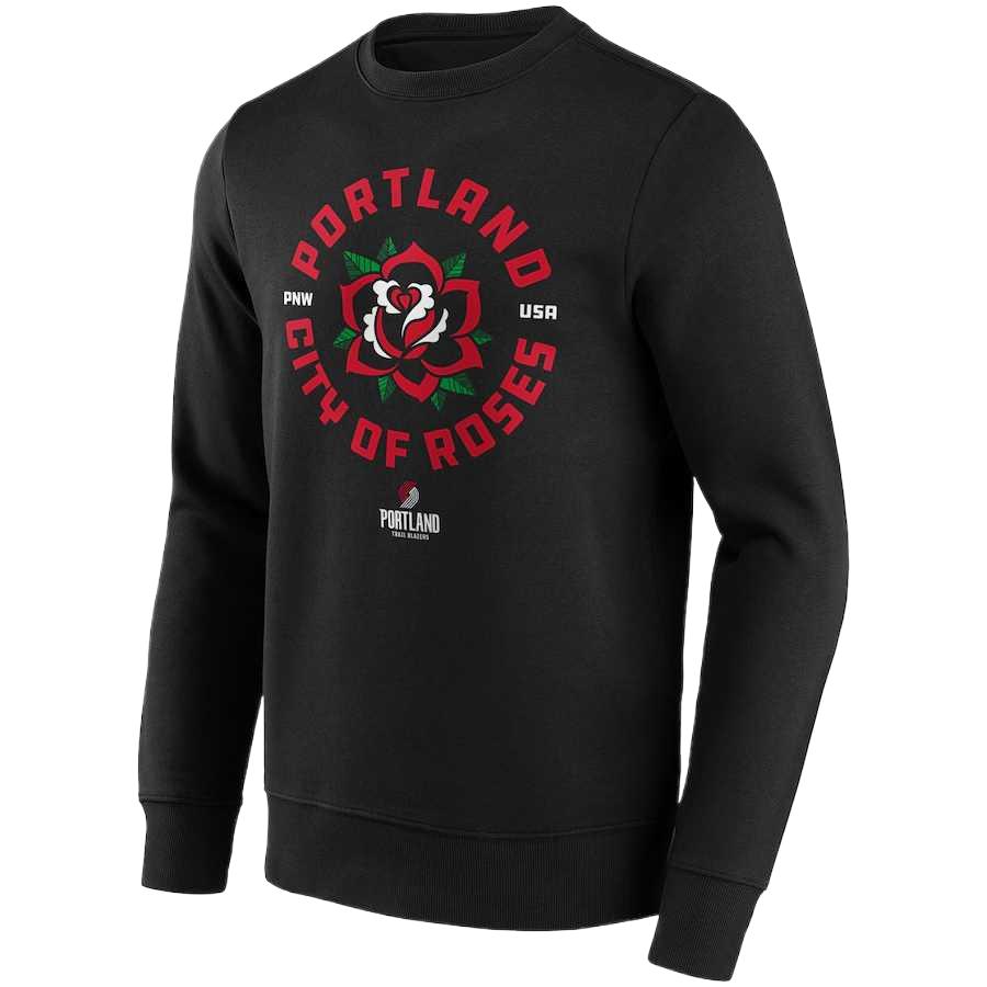 NBA Portland Trail Blazers Fanatics Letter Print Plant Flower Pattern Comfortable Casual Sports Sweatshirt Men's Black