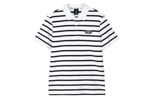 Skechers Polo Shirt Men's Bright White With Carbon Black Stripes
