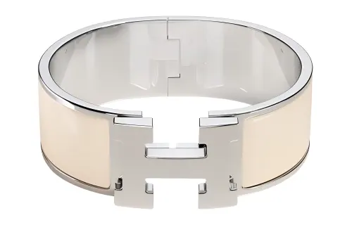 HERMES Enamel Palladium Plated Bangles Women's Silver/Cream