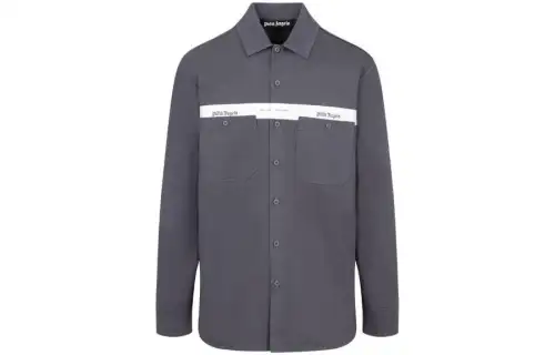 PALM ANGELS Shirts Men's Gray Pointed Collar Moderate Other