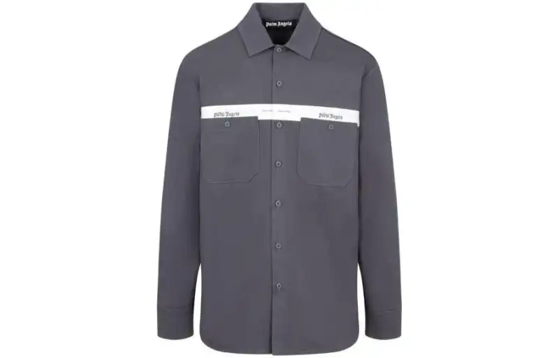 PALM ANGELS Shirts Men's Gray Pointed Collar Moderate Other