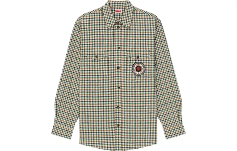【Zoomed ImageryPrevious Season】checked logo-patch shirt