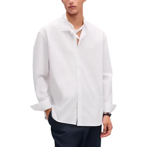 HERMES Shirts Men's White Scarf Collar Moderate