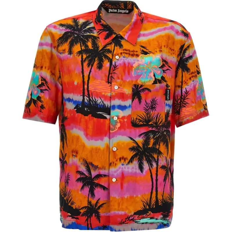 PALM ANGELS Allover Graphic Printed Short Sleeved Shirt
