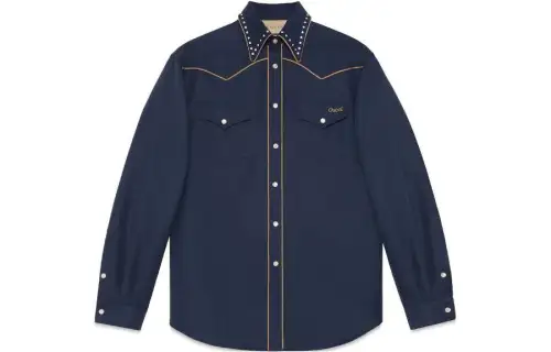GUCCI Shirts Men's Marine Blue Pointed Collar Moderate Shirt