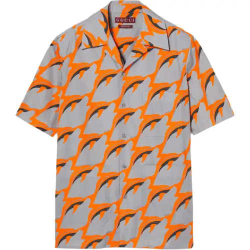 GUCCI Shirts Men's Orange Lapel Moderate