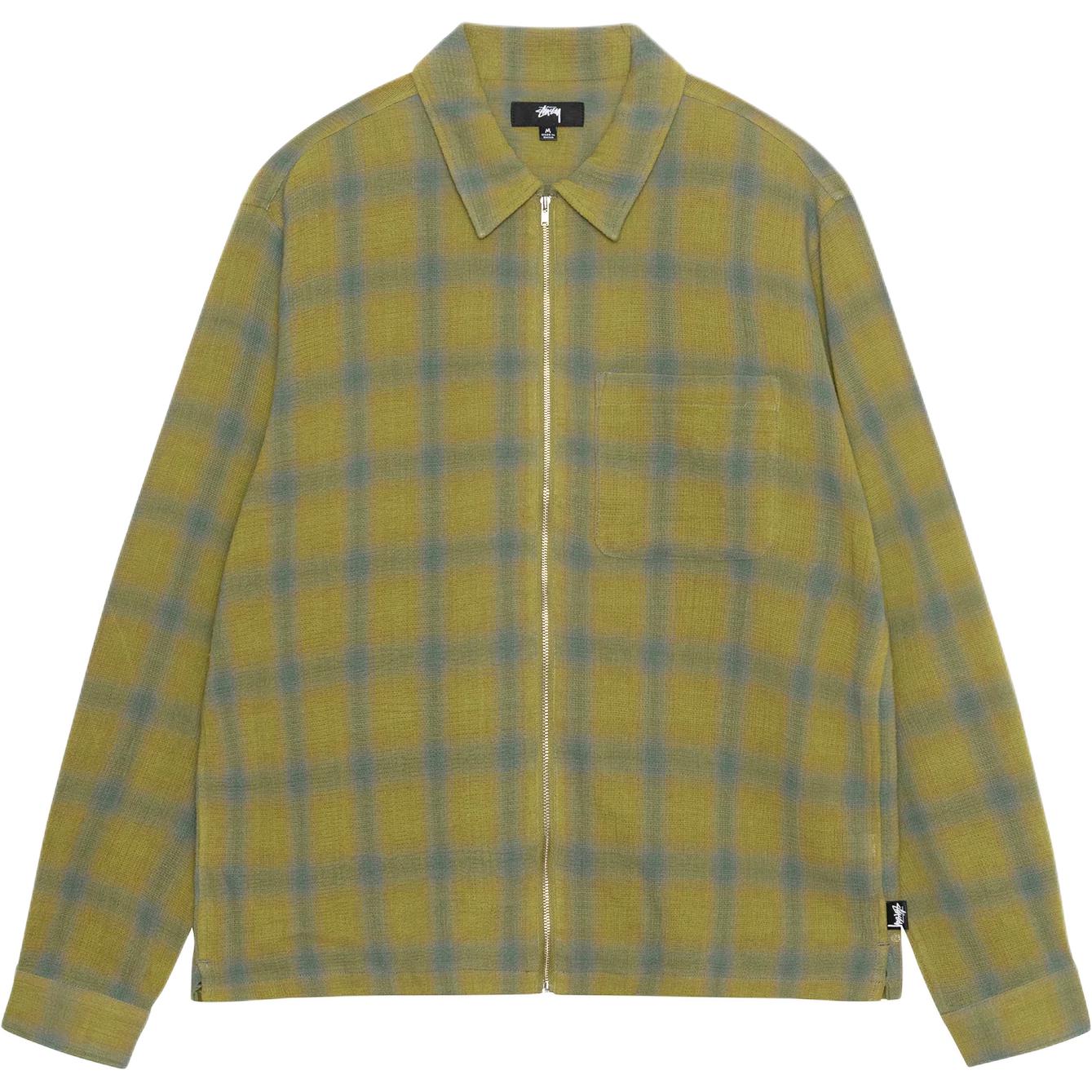 Stussy 2024 Summer Series SS24 ZIP SHIRT TWISTED YARN PLAID single patch pocket zipper closure loose plaid long-sleeved American retro shirt, same style for men and women