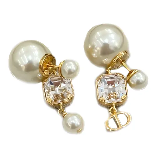 DIOR Pearl, Crystal, Metal Earrings Women's Gold