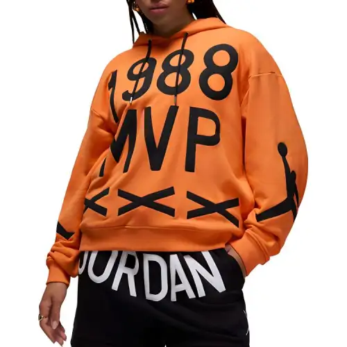 Jordan Nina Chanel Abney joint model alphanumeric print pattern outdoor casual hooded pullover long-sleeved sweatshirt, same style for men and women, Alpha Orange