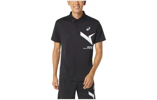 ASICS Polo Shirts Men's Black Polo Collar Moderate Straight Fit