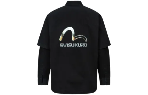 EVISU Shirts Men's Black Lapel Moderate Mock Two Piece