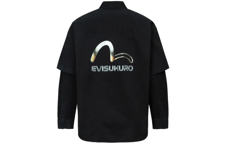 EVISU Shirts Men's Black Lapel Moderate Mock Two Piece