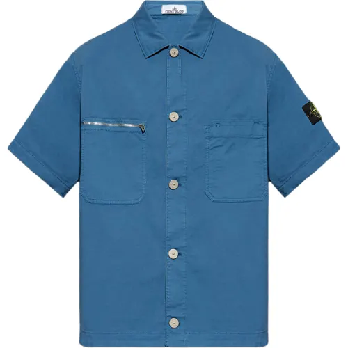 STONE ISLAND Shirts Men's Blue Pointed Collar Moderate Other