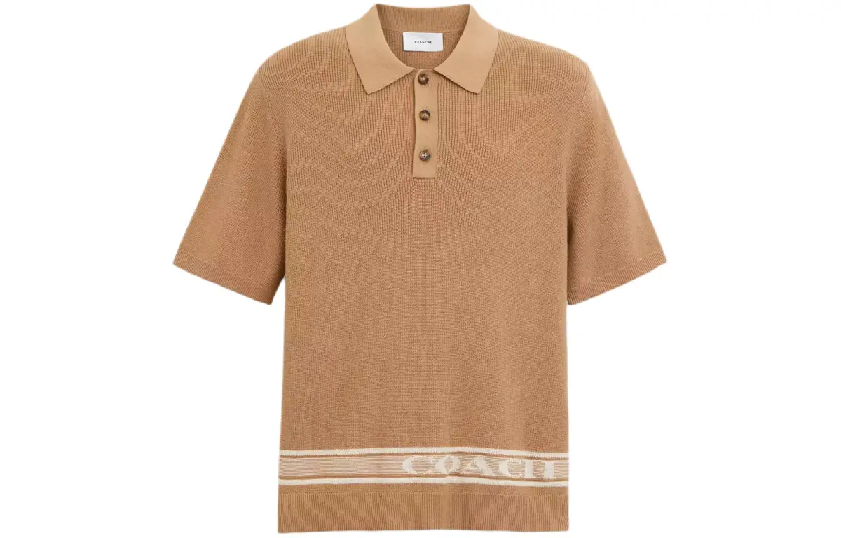 COACH Polo Shirts Men's Brown Polo Collar Moderate