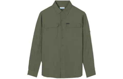 Columbia Shirts Men's Green Lapel Moderate Shirt