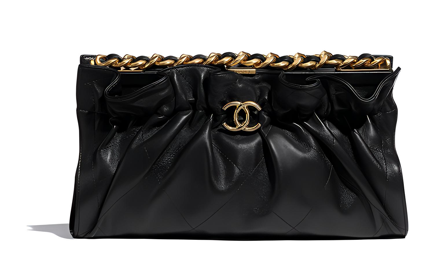 CHANEL Sheepskin Evening Clutch Bag Women's Black