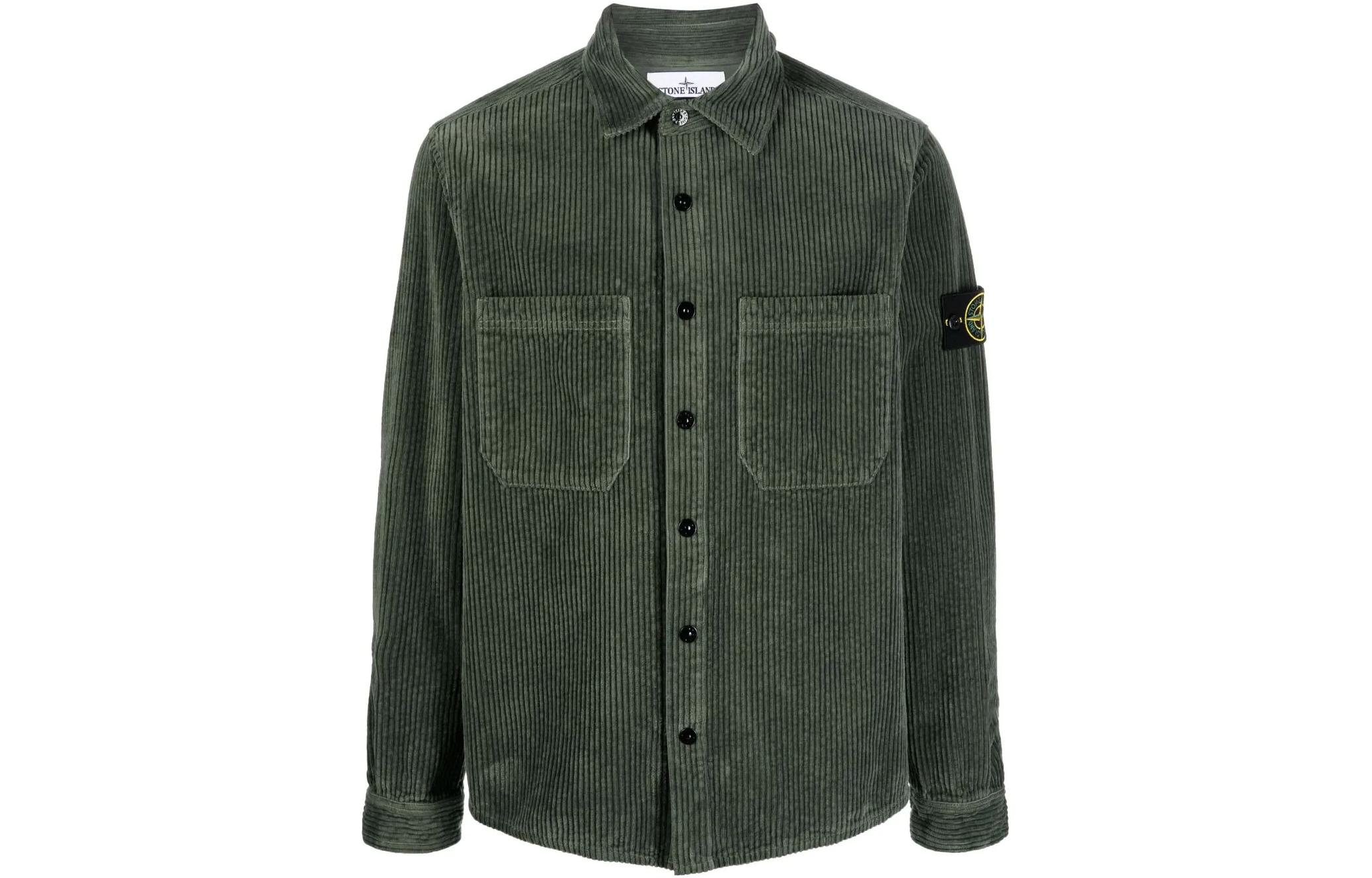 STONE ISLAND Stone Island solid color single-breasted logo patch long-sleeved shirt for men, military green