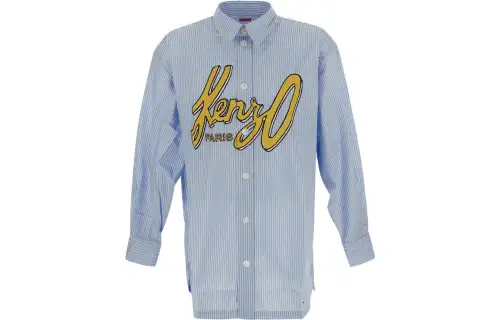 【Zoomed ImageryPrevious Season】logo-print striped cotton shirt
