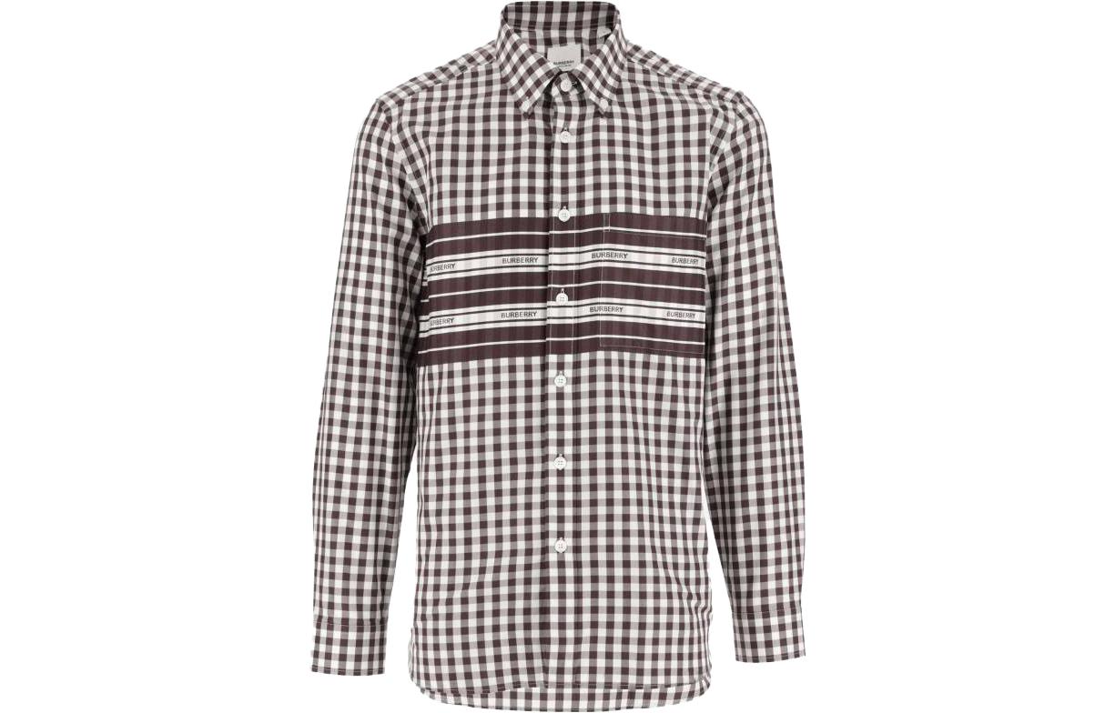 Burberry FW23 Mens Letter Stripe Check Print Single-Breasted Casual Shirt Brown