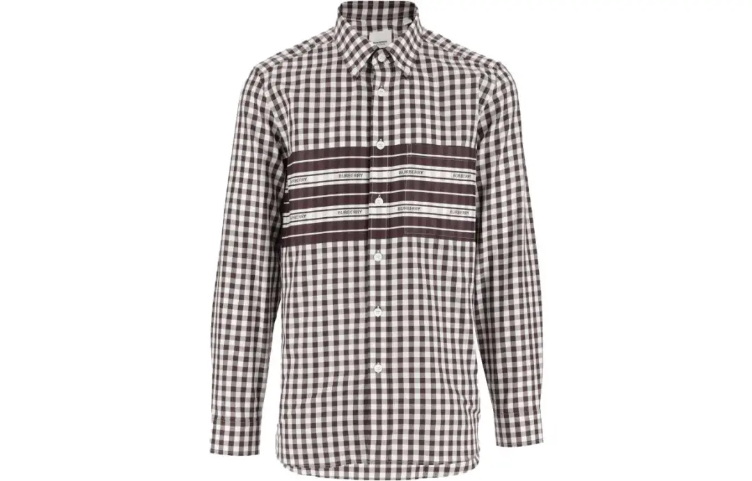 Burberry FW23 Mens Letter Stripe Check Print Single-Breasted Casual Shirt Brown