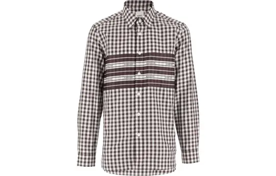 Burberry FW23 Mens Letter Stripe Check Print Single-Breasted Casual Shirt Brown