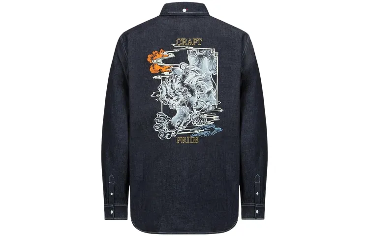 EVISU Shirts Men's Denim Blue Lapel Moderate Denim