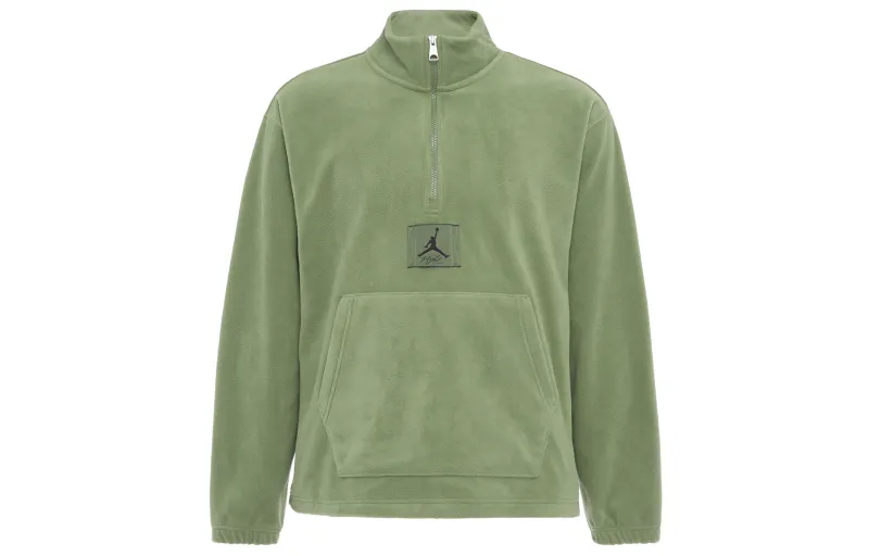 Jordan American Vintage Solid Color Fleece Lined Polar Fleece Half Zip Stand Collar Pullover Sweatshirt Men's Green
