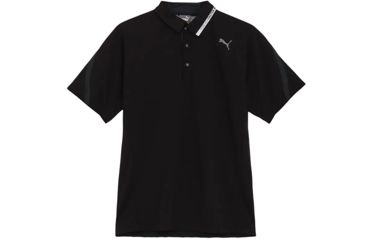 PUMA Polo Shirts Men's Black Polo Collar Moderate Straight Fit