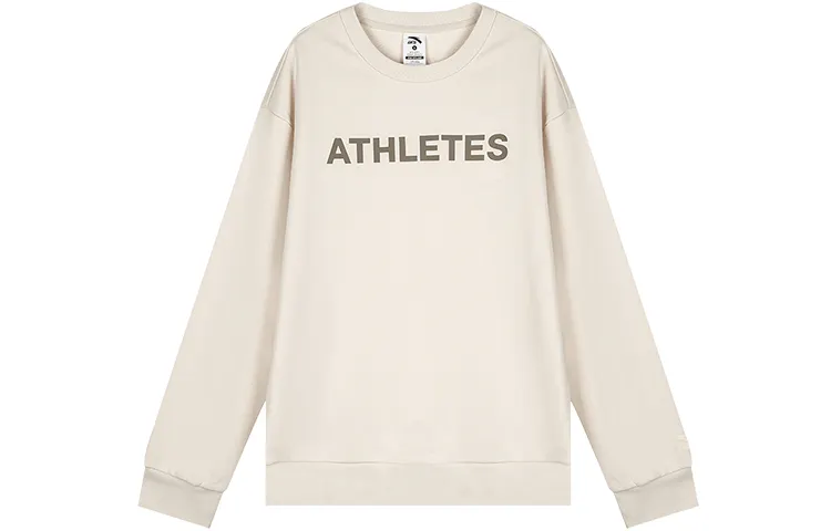Anta Life Collection Letter Print Crew Neck Casual Loose Fit Fleece Lined Sweatshirt Unisex Mud Gray