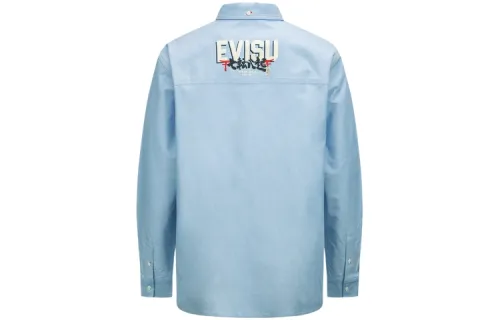 EVISU Shirts Men's Blue Lapel Moderate Other