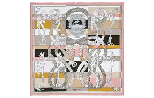 HERMES Della Cavalleria Scarves Women's Dark Pink/Beige/Gray Silk Scarf