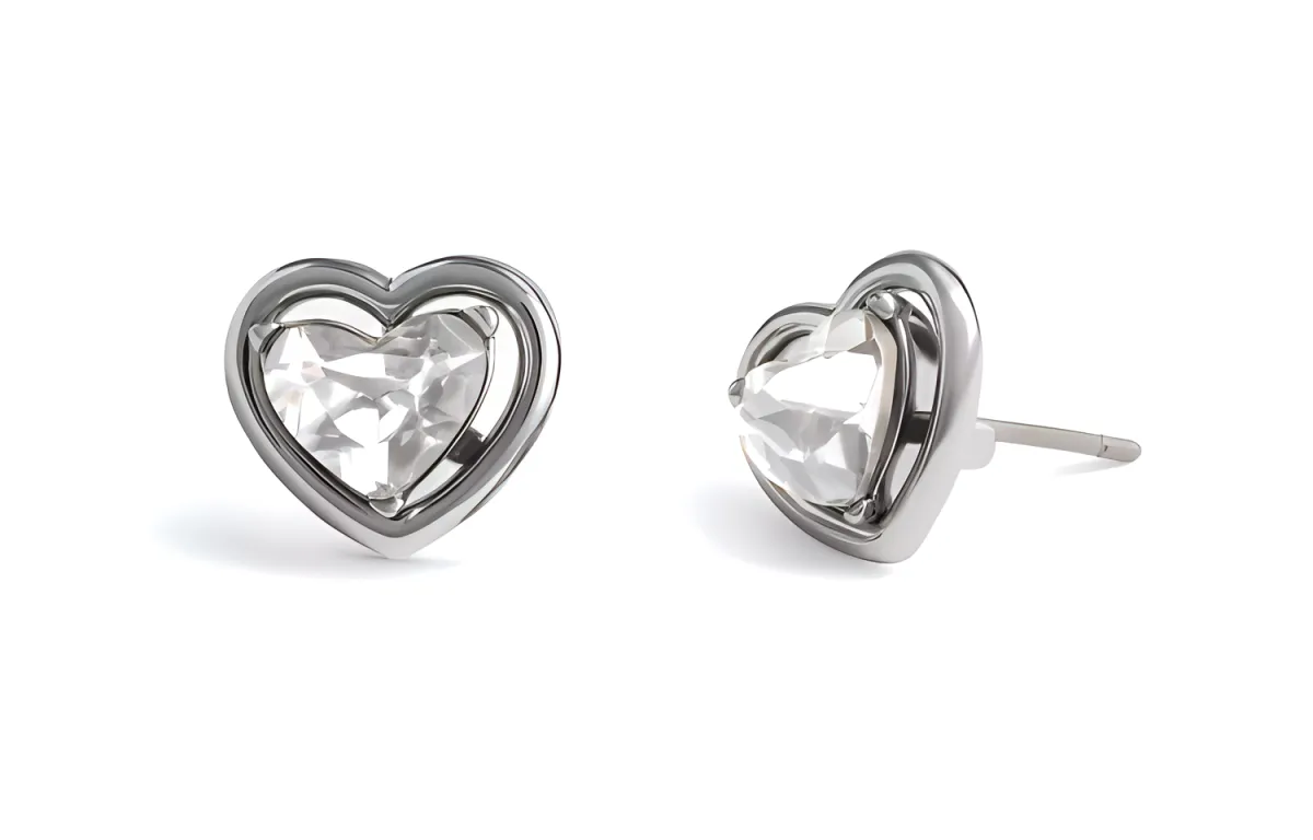 COACH Brass, Glass, Cubic Zirconia Stud Earrings Women's Silver